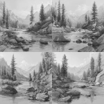 **pencil sketch of a river with rocks and tall trees leading up to mountains in the distance, realistic** - Variations (Strong) by <@1202707032818458747> (fast)
-# Create, explore, and organize on [midjourney.com](<https://midjourney.com/imagine?from_discord=1>)