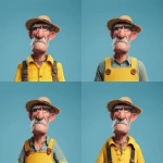 **cartoon character, farmer, wears a yellow coloured farmers outfit, pixar artstyle --v 7.0** - Variations (Region) by <@798906196995997708> (fast)
