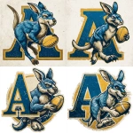 **a sports logo, A block letter A with a Kangaroo running with a football. colors are Bright Blue, Metallic Gold, and cream, cartoon style art, white background --s 250** - Variations (Strong) by <@180156009745088513> (fast)
-# Create, explore, and organize on [midjourney.com](<https://midjourney.com/imagine?from_discord=1>)