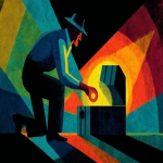 **1940s poster artwork bold flat lines shadows striking colors a person opens a glowing treasure chest --ar 3:2 --v 7.0** - Image #2 <@812550296944377857>