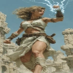 **The druid priestess stands among the ancient ruins. Her fingertips crackle with lightning as she summons the powers of the gods. Muscles visibly strained, it is almost more than she can bear, but she is determined. Though her teeth are gritted, her expression is resolute. --ar 1:2 --s 750** - Image #2 <@344228814332887040>