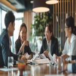 **Group of Japanese office workers, including a beautiful woman and a handsome man, happily discussing documents at a bright conference table, teamwork and friendly atmosphere, professional attire, cinematic lighting, warm and clean office --ar 16:9 --v 6.0 --raw** - Upscaled (Creative) by <@1074578484602601522> (fast)
-# Create, explore, and organize on [midjourney.com](<https://midjourney.com/imagine?from_discord=1>)