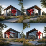 **a printed picture of a beautiful modern house tied with a red gift ribbon, realistic, HD --ar 4:5** - Variations (Strong) by <@1215227399508332544> (fast)