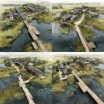 **Campus design from drone perspective of a technical high school along a marsh with boardwalks which access viewing platforms. Design the buildings in the style of lake flato architects** - Variations (Strong) by <@1182158818818400348> (fast)