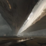 **vertical roads, natural arch bridges, thundering massive cracks in the earth to the abyss,photo, architectural, white organic smooth concrete bunker in marshlands and grass fields, giant stadium Opera house, misty atmospheric conditions, crowds of hovering people, giant boulders levitating in the sky, lens flare as ships travel past, moonstone traffic light drones above the road, realistic lighting, spire, huge structure, orange lights, waterfall, war, Image #4 white willow trees, crepuscular rays <@1077492926550134864> Image #4 <@1077492926550134864> --v 7.0 --p 3yk8su5** - Upscaled by <@1077492926550134864> (fast)