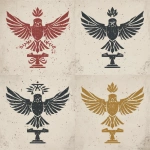 **In a Dungeons and Dragons art style, create four different yet simple versions of a noble house&#039;s sigil. The design should be simple. Its major element is a hawk&#039;s wings spread wide and eyes vigilant and looking forward. Its minor elements are a plant in one talon and a blacksmith&#039;s hammer in the other talon. All different versions, as if made in medieval times with medieval-level tools, each made of different materials, such as stone, iron, wood, and paint. They should all be simple designs using a single material. They should be worn. They should be on a white background. --v 7.0** - Upscaled by &lt;@478047972412620803&gt; (fast)