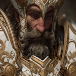 **one eyed dwarf paladin white and gold armor. close up portrait --ar 11:8** - Image #2 <@700509070872018974>