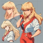 **original anime character, hand-drawn portrait style, thick bold outlines, clean cel-shading, visible sketch lines, crosshatching on fabric folds and underlying anatomy, ultra-detailed line art with zero clutter, sharp and defined facial features, full-color rendering, high visual clarity of face and body, character-centered composition include multiple perspective variants: frontal heroic close-up (face and torso squared), three-quarter angle showing jawline and stance depth, low-angle upward shot for size and presence, high-angle downward for clothing detail, side profile close-up with flowing fabric and sharp expression uncluttered background, zero special effects, only character and clothing, emphasis on silhouette, expression, pose, and detailed costume, anime character design with clear visual logic --niji 6 --raw** - Image #2 <@266429059049848832>