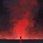 **tiny silhouette of Harley Quinn standing in the middle of a vast shattered city street, glowing red smoke and sparks filling the air, her bat dragging along the ground leaving a red streak, chaotic and cinematic little person big space style, emotional and striking, space for lyrics --ar 9:16 --v 7.0** - Image #3 <@257221362568003584>