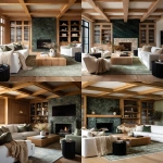 **editorial photo of a cozy moody traditional-modern living room with ribbed glass-fronted and oak ribbed shaker cabinetry with brass sleek cylindrical handles, an exotic forest green granite fireplace with bold veins, white modern sofa and accent chairs, large ribbed oak coffee table, beige knitted throw blankets and throw pillows, black ribbed round end tables, Natural oak plank flooring with a traditional light green rug, oak ceiling ebams. ARRIFLEX 35 BL camera, high definition quality, Canon K35 Prime Lens, bright and airy --ar 4:5 --raw** - <@1230559318680670299> (fast)
-# Create, explore, and organize on [midjourney.com](<https://midjourney.com/imagine?from_discord=1>)