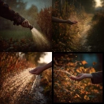 **womans hand in a sprinkler in the autumn evening in the stlye of fincher** - <@1047593410929897524> (fast)