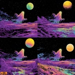 **scifi comic book style, alien ghost sludge monster, translucent, colorful, full body, on a purple crater planet, bright, classic scifi, scifi comic book style** - Zoom Out by <@186377350642925568> (fast)