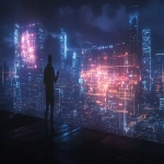 **futuristic city at night with glowing architectural blueprints floating in the air, Revit and AutoCAD digital interfaces integrated into massive holograms, one architect standing on a rooftop controlling data with hand gestures, cyberpunk lighting, dramatic shadows, dark atmospheric sky, cinematic wide shot --v 6.1 --ar 16:9 --raw** - Image #2 <@800048828048605199>