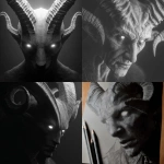**Design a greyscale hyperrealism, shadow figure with glowing white eyes and horns --v 7.0** - <@1116424656908464158> (fast)