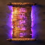 **ancient scroll glowing with early alphabet symbols, purple-tinted edges, mysterious Mediterranean atmosphere, dramatic lighting, hyper-realistic detail --ar 9:16 --v 6.0** - Image #2 <@1427669012103299143>
