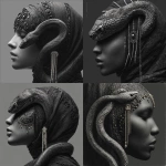 **surreal hip-hop album cover, a snake with a woman’s face as its head, a Big P earring in diamond jewels, elegant and simple silhouette design, minimalistic jewel-encrusted details, dramatic black and gray tones, the snake coiled in a striking c --s 250** - Remix (Strong) by <@533584302466662410> (fast)
-# Create, explore, and organize on [midjourney.com](<https://midjourney.com/imagine?from_discord=1>)
