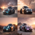 **ultra-realistic concept of a modified Porsche 911 in the style of Motomuzi, wide body kit, ultra-low stance, carbon fiber fenders, aggressive aero package, futuristic front splitter, custom LED halo headlights, oversized rear diffuser, thick performance tires, matte metallic paint, glowing accent lines, luxury race spec, brutal and elegant design fusion, photographed in dramatic desert background with cinematic sunset lighting, hyper-detailed, extreme realism, concept car showcase, car centered in frame, 50mm lens, no text, no watermarks --v 7.0 --ar 16:9 --raw** - <@1391625263430762497> (fast)
-# Create, explore, and organize on [midjourney.com](<https://midjourney.com/imagine?from_discord=1>)
