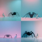 **a giant black spider is sitting on the floor next to an woman , seated in front of her chair. the background color scheme includes light blue and pink gradient tones, creating a minimalist composition. in the style of surreal image, the overall atmosphere conveys a sense of calmness. realistic photograph --v 7.0** - <@1282363709964025901> (fast)
-# Create, explore, and organize on [midjourney.com](<https://midjourney.com/imagine?from_discord=1>)