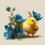 **Little yellow chicks with blue flower, children's bright illustration --s 250 --v 7.0** - Upscaled by <@1113005166157901834> (relaxed)