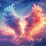 **A pair of angelic wings floating in the sky, surrounded by clouds and sunsets, in a cartoon style with cute, dreamy colors, suitable for a wallpaper or mobile phone background. --ar 4:7 --v 6.0 --s 250** - Image #1 <@756269320539209761>
