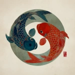 **Japan style painting of a Two fish are trying to catch each other with their tails, life circle, fisheye lens --v 7.0 --s 50** - Image #1 <@432933117624320003>