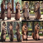 **A 3-view character turnaround of a cute anthropomorphic cartoon beaver, shown in front view, side view, and back view, fluffy and soft fur with rich texture, big expressive eyes, wide smile with visible teeth, rounded body, short limbs, large flat tail in back view, Disney Pixar animation style, warm and gentle lighting, consistent proportions, beige background with horizontal guide lines, clean and high-resolution illustration --v 6.0 --ar 16:9 --sref 247250114** - <@568812885007007745> (fast)
-# Create, explore, and organize on [midjourney.com](<https://midjourney.com/imagine?from_discord=1>)