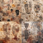 **dense abstract symbolic painting with layered ancestral mask-like figures, earthy ochre, rust, clay, sand and charcoal palette, highly detailed hand-drawn markings, dotted paths, spirals, tally marks, ritual symbols, and connective lines weaving through faces, busy textured background with faded ghost symbols and overlapping forms, ancient storytelling map aesthetic, raw canvas texture, imperfect organic lines, visual depth and complexity, sacred and mysterious, intentional chaos, tactile surface --ar 3:4 --raw --v 7.0** - <@1133084267879088158> (fast)
-# Create, explore, and organize on [midjourney.com](<https://midjourney.com/imagine?from_discord=1>)