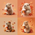 **A cute cosmonautumnal capybara sips pumpkin spice latte, orange gradients, 3D illustration, gradient background, falling leaves --profile aabz69z --v 7.0** - <@937851746712186921> (relaxed)