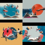 **<https://s.mj.run/KHn2BwGDE30> collage style of people feeling positive around books. book club people discussing in circle. lots of negative space --v 7.0** - <@1227538137383829565> (fast)