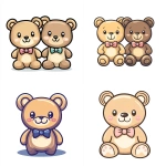 **Cute brown teddy bear with bow tie vector icon on white background, simple flat design clip art cartoon illustration style, vector flat graphics line drawing icon of the cutest little baby boy and girl in love, pastel colors, simple icon graphic, no shading details, thick black outline, white isolated background, high resolution, super cute clipart single element, low detail, minimalism, simple clean edges, no shadows. --s 250** - <@634079890777440317> (fast)