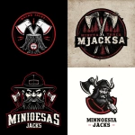 **Round Logo for an Axe Throwing Company, Black, White and Red, "Minnesota Jacks" Vector, Thick Black Outline** - <@1067982535730151454> (relaxed)