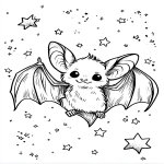 **baby vampire bat learning to fly, surrounded by stars, gentle expressions, thick outlines, white background --ar 5:7** - Image #3 <@437878260013989888>