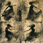 **beautiful blonde Celtic priestess DANCES joyfully as a spirit, ghostly, with a wreath of herbs on her head:: dances in a transparent dress , cheerfull, medieval spring festival, divine light:: monochrome, burnt sienna, damaged Anthotype print, scratched, dynamic movement --ar 3:4 --v 6.0 --s 250** - Variations (Strong) by <@1089203343378878556> (fast)