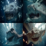 **a huge realistic creepy stingray in a fish tank with a mouth like a shark full of teeth. have the image be on an angle --ar 16:9** - <@869000036770512916> (fast)