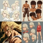 **original anime character, hand-drawn portrait style, thick bold outlines, clean cel-shading, visible sketch lines, crosshatching on fabric folds and underlying anatomy, ultra-detailed line art with zero clutter, sharp and defined facial features, full-color rendering, high visual clarity of face and body, character-centered composition include multiple perspective variants: frontal heroic close-up (face and torso squared), three-quarter angle showing jawline and stance depth, low-angle upward shot for size and presence, high-angle downward for clothing detail, side profile close-up with flowing fabric and sharp expression uncluttered background, zero special effects, only character and clothing, emphasis on silhouette, expression, pose, and detailed costume, anime character design with clear visual logic --niji 6 --raw** - <@266429059049848832> (fast)
