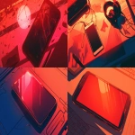 **comic book Cel-shaded anime style with bold clean linework, smartphone lying on a dark table, red neon reflections, moody red backlight, soft glow around the edges, minimalistic composition --ar 16:9 --niji 6** - <@257221362568003584> (fast)