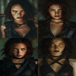 **Mische, striking young woman with golden-brown skin dusted with freckles, glowing sharp eyes full of fire and mischief, tousled shoulder-length dark hair, angular cheekbones, natural full lips, confident mischievous expression. Wearing fitted black leather combat gear with subtle gothic detailing. Cinematic fantasy portrait, hyper-realistic, ultra-crisp detail, chiaroscuro dramatic lighting, epic atmosphere, powerful and magnetic presence. --ar 2:3 --v 6.0 --no porcelain-skin doll-like glamour smooth-airbrushed features cosplay unrealistic-textures watermark --raw** - <@1244098075421708410> (fast)