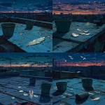 **The time is night, and on the large rooftop of an old apartment building, three or four empty buckets are rolling around, beautifully shining transparent reptile scales are scattered all over the place, and a beautifully shining bird feather is placed in the corner. Please do it in Ghibli animation style. --v 6.1 --ar 35:52** - Variations (Strong) by <@1107492289116373013> (fast)
-# Create, explore, and organize on [midjourney.com](<https://midjourney.com/imagine?from_discord=1>)