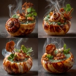 **An ammonite amanita dessert. French haute cuisine. Cuisine photography. --c 5** - Variations (Strong) by <@1052958752749387917> (relaxed)