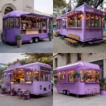 **un restaurante pop up pequeño tipo movil de color morado claro, visto de frente ar--16:9 --v 7.0** - <@1182389423611072592> (fast)