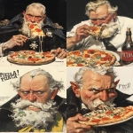 **the handsome and charming 3000 years old vampire king on the haunted horror cover of "PIZZA!" with melting pizza ingredients coat and very long beard in fornasetti style, by laurie simmons, eating his favorite cheesy garlic pizzas --ar 4:5 --sref 771491461 --stylize 1000 --niji 6** - <@1121310536559243315> (fast)
-# Create, explore, and organize on [midjourney.com](<https://midjourney.com/imagine?from_discord=1>)