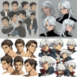 **original anime character, hand-drawn portrait style, thick bold outlines, clean cel-shading, visible sketch lines, crosshatching on fabric folds and underlying anatomy, ultra-detailed line art with zero clutter, sharp and defined facial features, full-color rendering, high visual clarity of face and body, character-centered composition include multiple perspective variants: frontal heroic close-up (face and torso squared), three-quarter angle showing jawline and stance depth, low-angle upward shot for size and presence, high-angle downward for clothing detail, side profile close-up with flowing fabric and sharp expression uncluttered background, zero special effects, only character and clothing, emphasis on silhouette, expression, pose, and detailed costume, anime character design with clear visual logic --niji 6 --raw** - <@266429059049848832> (fast)