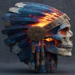 **patchwork telomere is beaded hair native American skull neon glowing ember charcoal burnt --s 250 --v 7.0 --ar 3:4** - Image #2 <@974789918188535848>