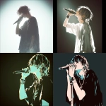 **A stylish and melancholic young man with messy black hair partially covering his eyes, holding a microphone close to his mouth as if singing on stage. He wears a loose black T-shirt or open black shirt and black pants. His build is slim and delicate, with a calm but intense expression. The scene is dramatically lit by a sharp white spotlight from above, casting blue-gray shadows on his face and clothes. The background is dark and minimal, emphasizing contrast between black clothing and pale skin. Entire image in a monochrome palette with subtle blue-gray highlights, high contrast lighting. Square composition (1:1), high-resolution, ultra-detailed 32K rendering, intricate textures on fabric, realistic lighting reflections on accessories like a silver bracelet. Inspired by Japanese alternative rock musicians. Cinematic atmosphere, emotional and cool. --aspect 1:1 --niji 6 --personalize dcalzgc --stylize 777** - <@1211866223701401620> (fast, stealth)