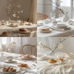 **minimalist gourmet table setting in PANTONE 11-4201 (Cloud Dancer), soft off-white plates and linens, delicate pastries, natural light, sophisticated and refined presentation, high-detail food photography --ar 4:5 --v 6.0** - <@1124732812239589386> (fast)