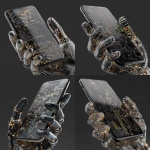 **iphone17, straight on, held by robot hand made of coding lines --v 7.0** - Variations (Strong) by <@1048326817838280714> (fast, stealth)