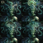 **an ancient eldritch sea goddess with green skin and demonic energy, strong ocean theme, attractive like a siren, head and upper torso portrait, zoomed out, remove head tentacles and replace with open ocean --v 7.0** - Variations (Region) by <@1102368940535066624> (fast)
-# Create, explore, and organize on [midjourney.com](<https://midjourney.com/imagine?from_discord=1>)