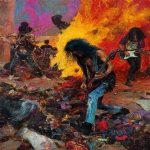 **heavy metal reptilian 80s hair bandsaw sawing through the ground as hell spills onto The stage, sparks and debris flying everywhereas the band plays on --p djcuvnt --ar 3:4 --no blood gore** - Image #4 <@948741381743083580>