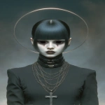 **cosmetic full black sclera contacts, her eyes are black like a dolls eyes, godless she stares into the abyss, blacked out eyeballs, wide iris with misty volumetric environment --ar 2:3 --sref 24 6 15 13 <https://s.mj.run/p-Ixz3s9pNM> --p ajjw9qi --exp 50 --sv 4 --s 666 --v 7.0** - Image #3 <@788265797444173834>