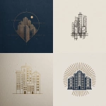 **minimalist one-color foil stamp illustration symbolizing property management, geometric buildings and apartments arranged in balanced composition, abstract sense of order, no people, calm and reliable atmosphere, architectural line art, elegant symmetry** - <@1141890881742458911> (relaxed)
